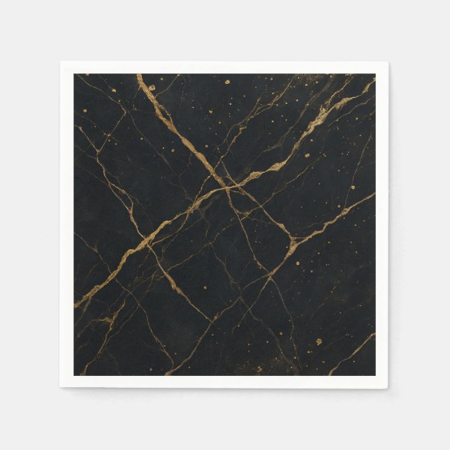Gilded Midnight Marble Black & Guld Bröllop Pappersservett (Framsidan)