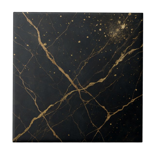 Gilded Midnight Marble Black & Guld Kakelplatta (Framsidan)