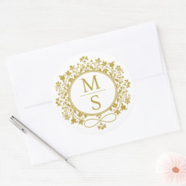 Gilded Monogram Bröllop Runt Klistermärke