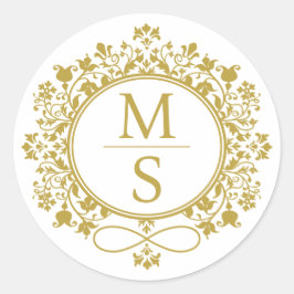 Gilded Monogram Bröllop Runt Klistermärke