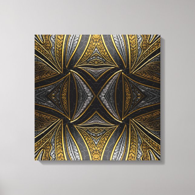 Gilded Mosaic Luxe – Black & Gold Tiled Metal Wall Canvastryck (Framsida)