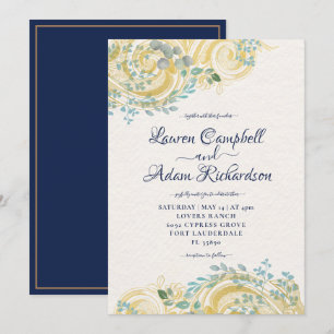 Gilded Navy Blue and Cream Foliage Inbjudningar