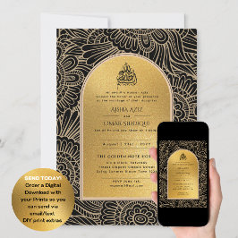 Gilded Nikah bröllopsinbjudan Chic Islamic Guld Inbjudningar