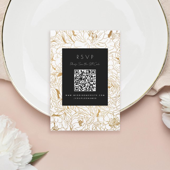 Gilded Peonies Black White Guld OSA Kort (Skapare uppladdad)