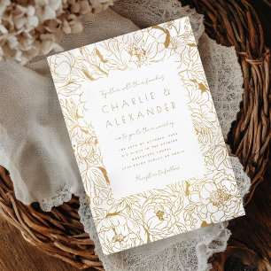 Gilded Peonies White Guld Inbjudningar