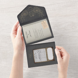 Gilded Ro Bibliotek Bok bröllopsinbjudan