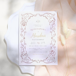 Gilded Ro Guld Ram Elegant  Quinceañera Photo Inbjudningar