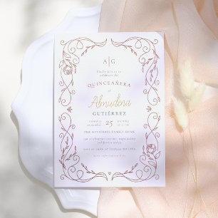 Gilded Ro Guld Ram Elegant Quinceañera Photo Inbjudningar