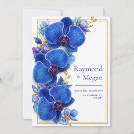 Gilded Royal Blue Orchid Botanical Wedding Inbjudningar