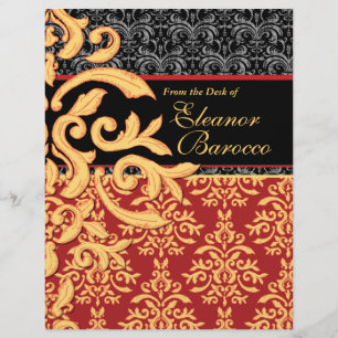 Gilded Royal Red, Black & Guld Damask Letterhead