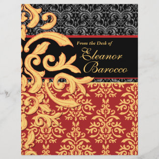 Gilded Royal Red, Black & Guld Damask Letterhead