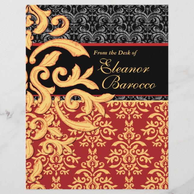 Gilded Royal Red, Black & Guld Damask Letterhead (Framsida)