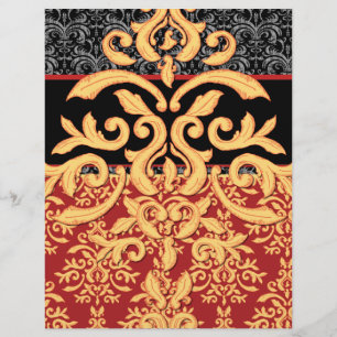 Gilded Royal Red, Black & Guld Damask Letterhead