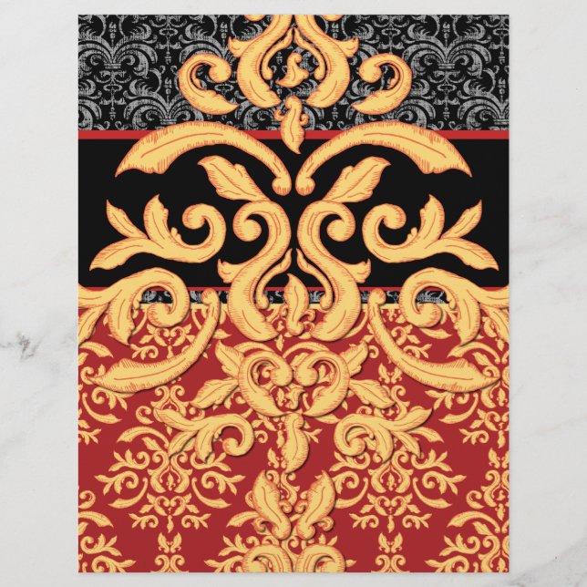 Gilded Royal Red, Black & Guld Damask Letterhead (Framsida)