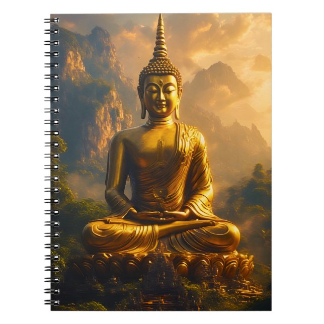Gilded Seated Buddha Under a Sunset Sky Anteckningsbok (Framsidan)