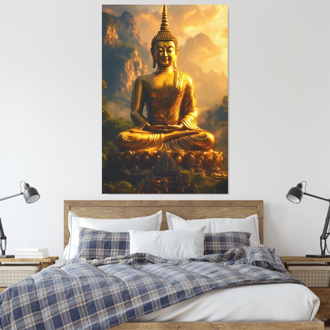 Gilded Seated Buddha Under a Sunset Sky Canvastryck (Insitu (sovrum))