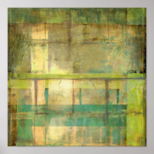 Gilded Turkos och Grönt Abstrakt Painting Poster (Framsidan)