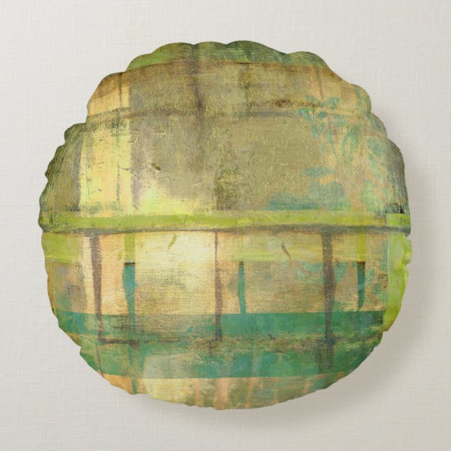 Gilded Turkos och Grönt Abstrakt Painting Rund Kudde (Framsidan)