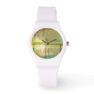 Gilded Turquise and Grönt Abstrakt Painting Armbandsur