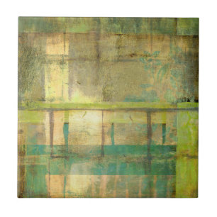 Gilded Turquise and Grönt Abstrakt Painting Kakelplatta