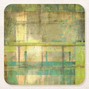 Gilded Turquise and Grönt Abstrakt Painting Underlägg Papper Kvadrat