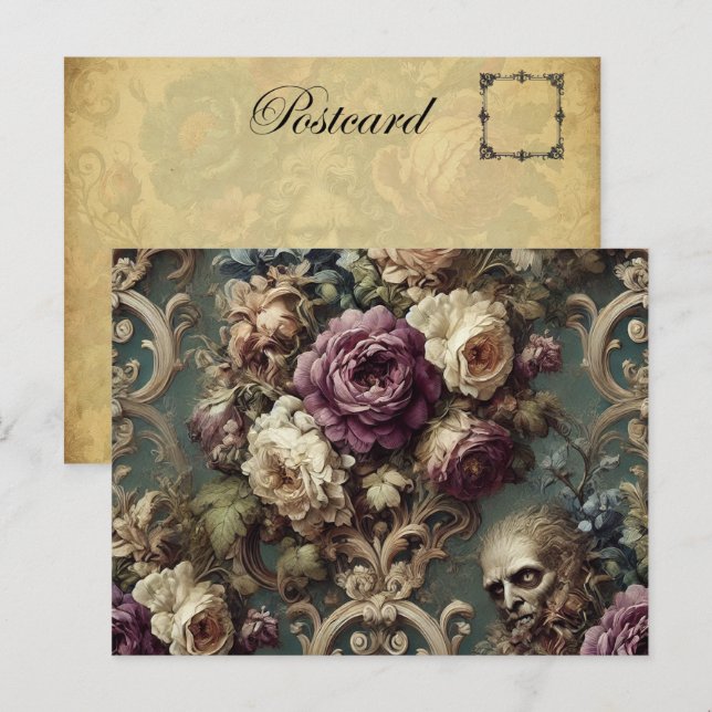 Gilded Unease - Gothic Victorian Blommigt Design Helg Vykort (Fram/baksida)
