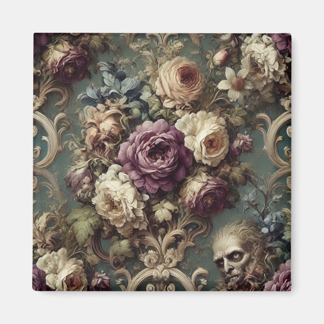 Gilded Unease - Gothic Victorian Blommigt Design Magnet (Framsidan)