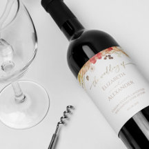 Gilded Watercolor Boho Blommigt Bröllop Vin etiket