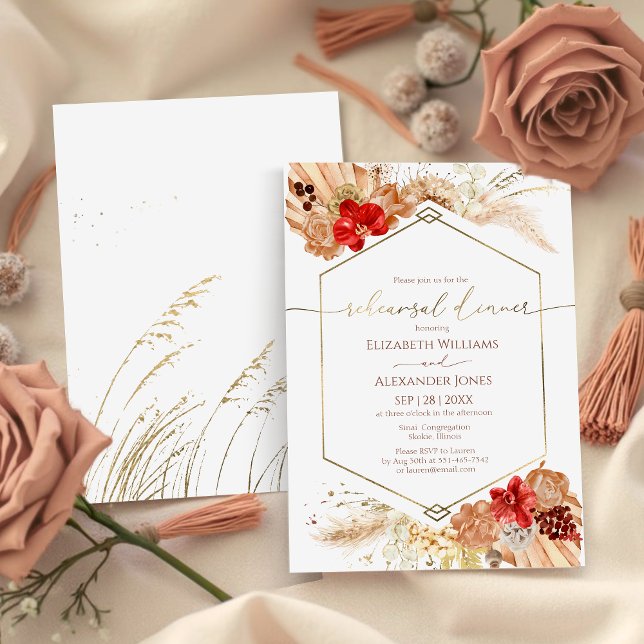 Gilded Watercolor Boho Bröllop Rehearsal Dinner Inbjudningar (Skapare uppladdad)