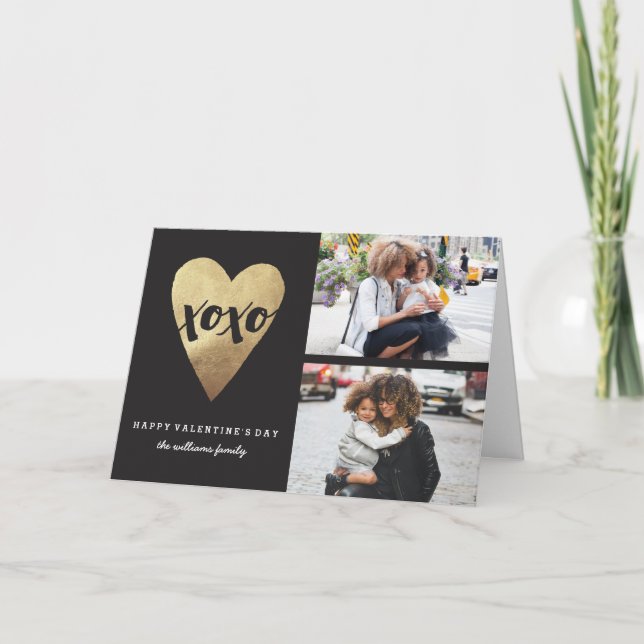 Gilded XOXO Valentine Day Greeting Card - Black Helgkort (Framsida)