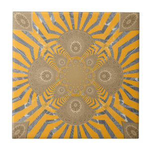 Gilded Zephyr: Elegance in Golden Gult & Chrome Kakelplatta