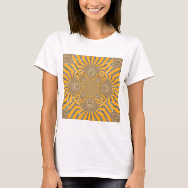 Gilded Zephyr: Elegance in Golden Gult & Chrome T-shirt (Framsida)