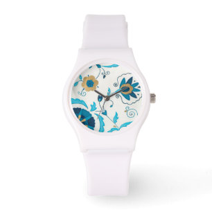 Giled Indigo Flowers med vit bakgrund Armbandsur