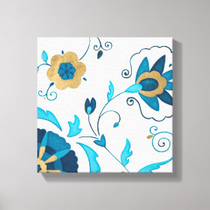 Giled Indigo Flowers med vit bakgrund Canvastryck