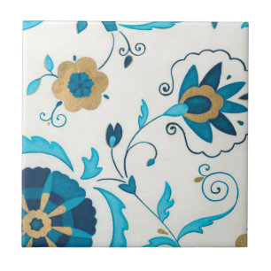 Giled Indigo Flowers med vit bakgrund Kakelplatta