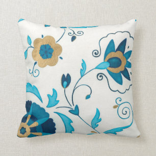 Giled Indigo Flowers med vit bakgrund Kudde
