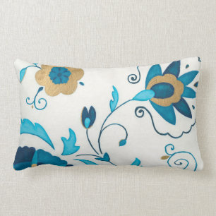 Giled Indigo Flowers med vit bakgrund Lumbarkudde