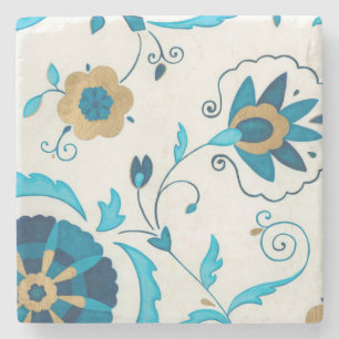 Giled Indigo Flowers med vit bakgrund Stenunderlägg