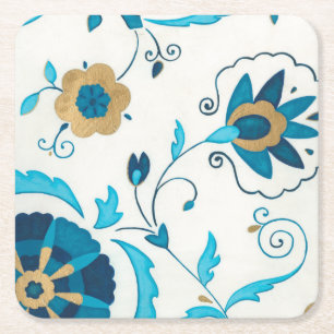 Giled Indigo Flowers med vit bakgrund Underlägg Papper Kvadrat