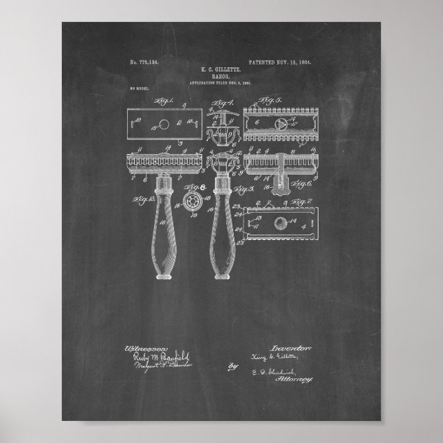Gillette Razor Patent - Chalkboard Poster (Framsidan)