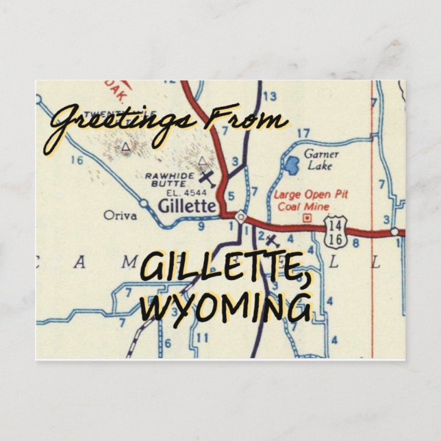 Gillette Wyoming Vintage Karta Vykort (Framsida)
