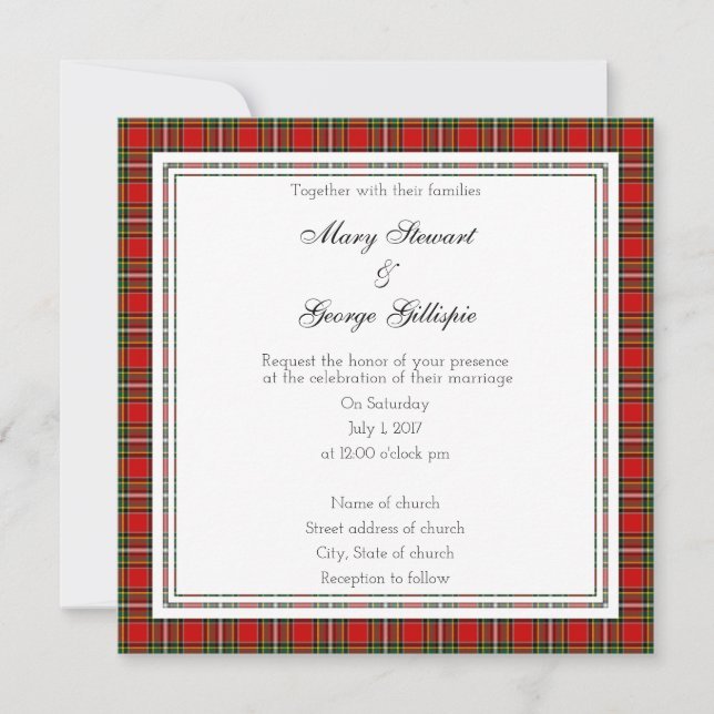 Gillispie Scottish Wedding Square Invitation Inbjudningar (Framsida)