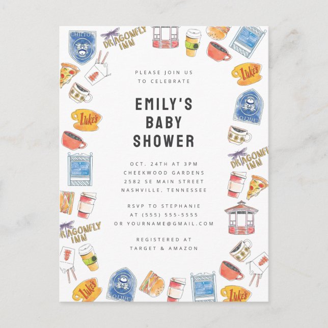 Gilmore Girls Vattenfärgikoner Baby Shower Vykort (Framsida)