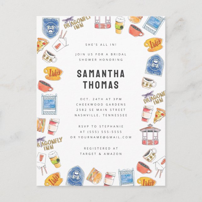 Gilmore Girls Vattenfärgikoner Bröllopsfest Vykort (Framsida)