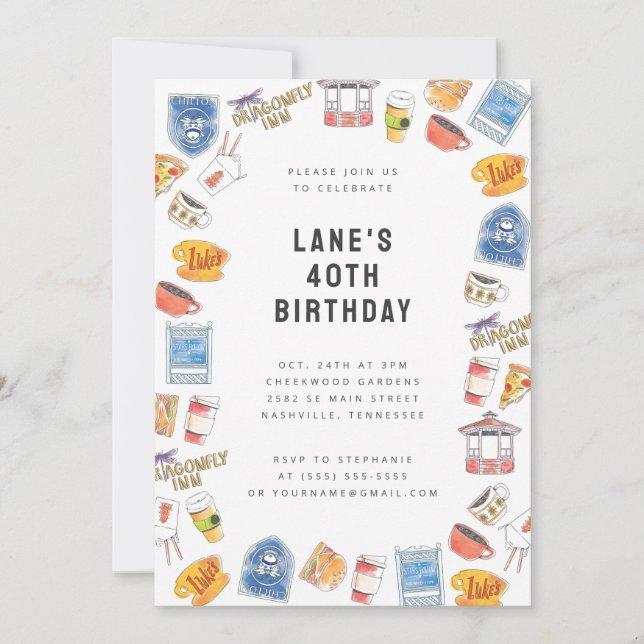 Gilmore Girls Watercolor Icons Birthday Inbjudningar (Framsida)