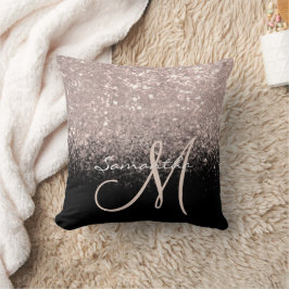 Gilry Monogram Rosa Guld Glitter & Svart Kudde