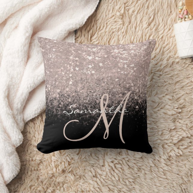 Gilry Monogram Rosa Guld Glitter & Svart Kudde (Filt)