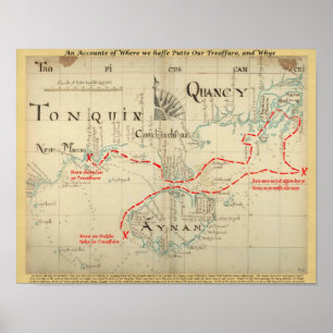 Giltig 1690 Pirat Karta (med förkortningar) Poster