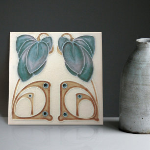 Giltig Art nouveau John Barratt Majolica Blommigt Kakelplatta