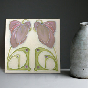 Giltig Art nouveau John Barratt Majolica Blommigt Kakelplatta